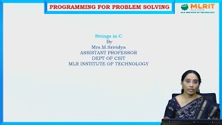 LEC21 Programming for Problem Solving  Strings in C Continued by Mrs M Srividya [upl. by Aehs803]