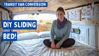 DIY Campervan Sliding Bed Couch to Bed in Seconds  Transit Van Conversion E21 [upl. by Chandless]