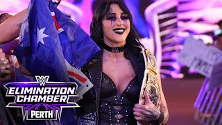 Rhea Ripley receives a hero’s welcome in Australia WWE Elimination Chamber 2024 highlights [upl. by Anizor]