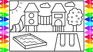 How to Draw a Playground Step by Step for Kids  Playground Coloring Pages  Fun Coloring Pages Kids [upl. by Perice237]