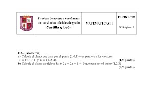 EvAU 2022 Julio Matemáticas II Castilla y León E3 geometría cálculo de planos [upl. by Waynant]