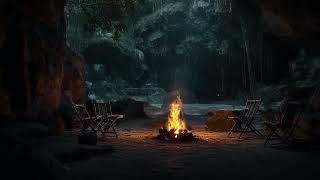 Hiding from Rain and Thunderstorm in Cave Fireplace Sounds for 48 hoursSleep Study Relax [upl. by Ahseik]