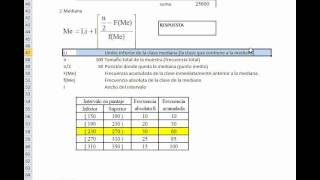 Calcular con EXCEL medidas de tendencia central y dispersion datos agrupados [upl. by Tarttan]