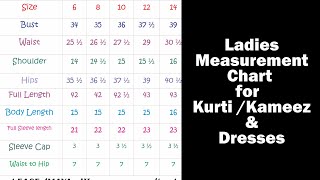 Ladies Standard Measurement Chart [upl. by Katya]