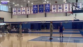 Sixers AllStar guard Tyrese Maxey works out with NBA skills coach Drew Hanlen after todays practice [upl. by Gigi]