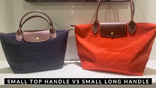 Longchamp Le Pliage Small Size Comparison  Small Top Handle VS Small Long Handle Bags [upl. by Nosam708]