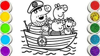 Captain Daddy pig going sea with family drawing and colouring for kids and toddlers ABCD rhymes song [upl. by Nanyk518]