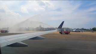 Vistaras inaugural flight welcomed with a water cannon salute at Trivandrum international airport [upl. by Zebulen]