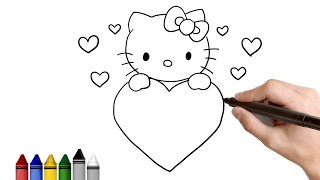 How to Draw Hello Kitty for Valentines day ★ Drawing for kids Tutorial  Art Lessons  KidsAtWork [upl. by Kirsten]