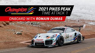 Champion Porsche Race Day Onboard w Romain Dumas  2021 Pikes Peak International Hill Climb [upl. by Aisena523]