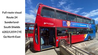 FULL ROUTE VISUAL  Route 24  SunderlandSouth Shields  6202LX59 CYE [upl. by Sauder]