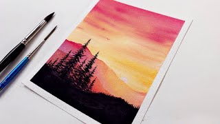 Watercolor Tutorial For Beginners Step by Step Red Orange Sunset Watercolor Painting For Beginners [upl. by May]