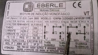 Esquema de ligação de um motor monofásico Eberle [upl. by Asenad]