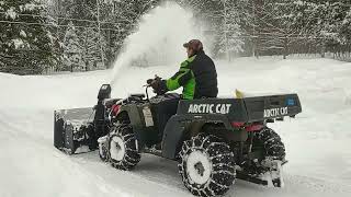 Bercomac snowblower Review and Arctic Cat TBX ATV Cleaning up 12quot snow storm in Maine March 4 2023 [upl. by Airamalegna]