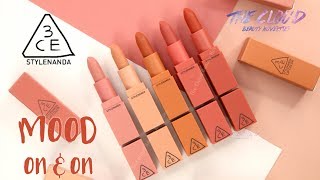 3CE MOOD ON AND ON MATTE LIP COLOR  FULL 5 SWATCHES amp REVIEW MOOD RECIPE 2 LIMITED [upl. by Aliek]