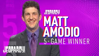 Jeopardy Champion Matt Amodio Wins His 5th Game  JEOPARDY [upl. by Anavlis]