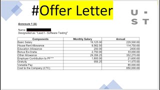 offerletter  UST Global Offer Letter Compensation Breakup  850000 CTC  Terms amp Condition [upl. by Assinna9]