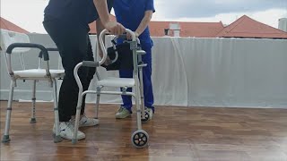 User Guide  Foldable Rising Walking Frame With Seat  From Seated to Stand Position  DNR Wheels [upl. by Ennyletak900]