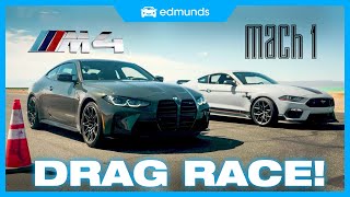 Drag Race Ford Mustang vs BMW M4  V8 vs Turbo I6  Price 060 Performance amp More [upl. by Ffilc720]