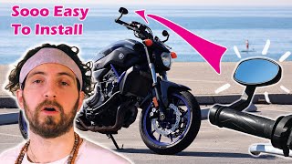 HOW to INSTALL Motorcycle BAR END Mirrors  REVIEW of Rizoma Reverse Retro Mirrors  Yamaha FZ 07 [upl. by Araht770]