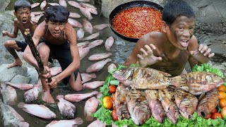 Primitive Technology  Cooking 10 Red Fish For Food At The Forest [upl. by Toshiko]