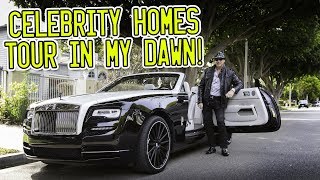 Celebrity homes tour around Beverly Hills in a Rolls Royce Dawn [upl. by Pussej]