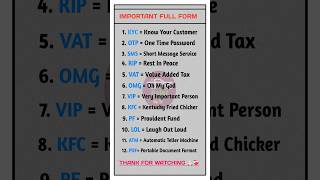 Full Form of OTP KYC RIP PDF PF SMS ATM fullform gkinhindi gkquestion shorts shortsfeed [upl. by Alur604]