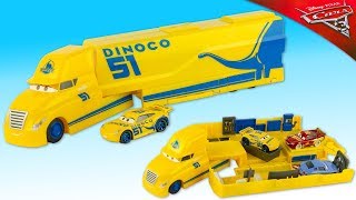 DISNEY CARS 3 Camion Transporteur Cruz Ramirez Dinoco Jouet Toy Truck Hauler Review Juguetes [upl. by Enelyad683]