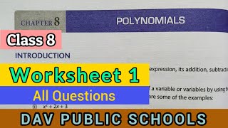 DAV class 8 maths chapter 8 Polynomials  worksheet 1 all questions solved [upl. by Whiney]