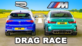 BMW M3 v Golf R DRAG RACE [upl. by Ainaznat]