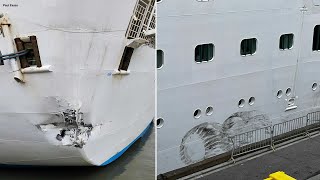 Cruise ship damaged after hitting San Francisco pier while docking [upl. by Dorr]