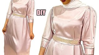 Long maxi dress sewing tutorial Elegant belted gown Beginner friendlyCutting and stitching [upl. by Aviva]