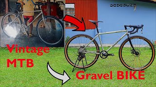 Vintage MTB to Gravel Bike Conversion Restoration Rebuild  Bridgestone Wild West [upl. by Nyllek]