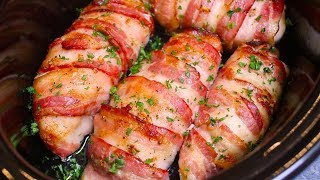 Slow Cooker Bacon Garlic Chicken Breast [upl. by Alacim]