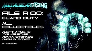 Metal Gear Rising Revengeance  File R00 Guard Duty  All Collectibles Video Guide Left Arms Data Storage VR Missions MIB [upl. by Asseralc357]