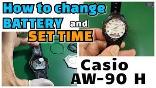 CASIO AW90H HOW TO CHANGE BATTERY AND SET TIME [upl. by Kendre41]