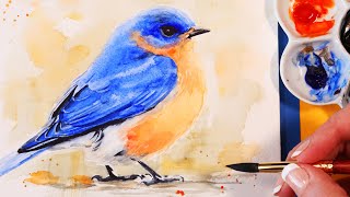 Watercolor Bird Tutorial for Beginners  How to Paint a Bluebird [upl. by Harret]