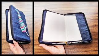 How to Sew book cover with zip from jean fabric  Creativemeena com [upl. by Barcot]