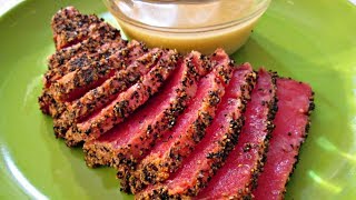 Ahi Tuna  Seared Salt and Pepper Ahi Tuna with Wasabi Vinaigrette  PoorMansGourmet [upl. by Brigette170]