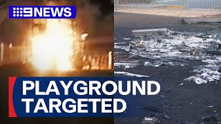 Arsonists target Adelaide playground during school holidays  9 News Australia [upl. by Ldnek]