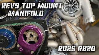 Rev9 RB25  RB20 T3 Top Mount Turbo Manifold  S14 RB25DET Build Series [upl. by Ardnaet]