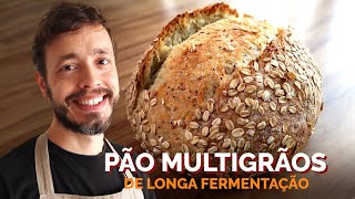 PÃO MULTIGRÃOS DE LONGA FERMENTAÇÃO  Receita fácil que não precisa sovar [upl. by Niggem]