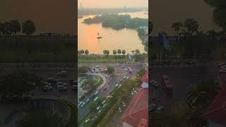 Yangon city 2024 Aerial sunset panorama over Inya lake [upl. by Leeke]