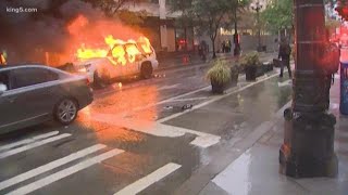 Seattle protest turns violent with looting and fires downtown [upl. by Tedie678]