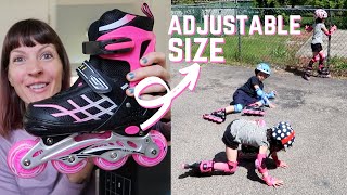 SKL Kids Adjustable Size Rollerblade Review  HILARIOUS First Time Inline Skating [upl. by Obola]