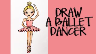 HOW TO DRAW A BALLERINA For Kids Step by Step Tutorial Guided follow along ballet dancer on pointe [upl. by Lenz]