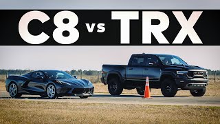 RAM TRX Hellcat vs C8 Corvette  Drag Race [upl. by Mose]