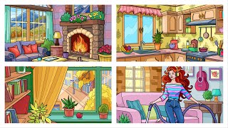 Living Room Fire Place Kitchen Island Window View Vacuuming Hey Color Game painting interiors [upl. by Aiciled477]