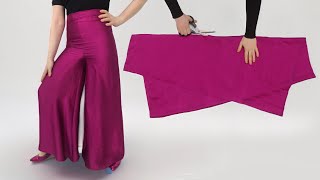 Only 1 Meter🌺 Very Easy Palazzo Pants Cutting and Stitching SUPER METHOD [upl. by Enialem]