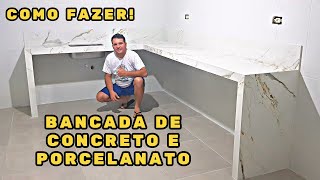 COMO FAZER BANCADA DE CONCRETO REVESTIDA COM PORCELANATO MÁRMORE CALACATA COMPLETO [upl. by Iruyas]